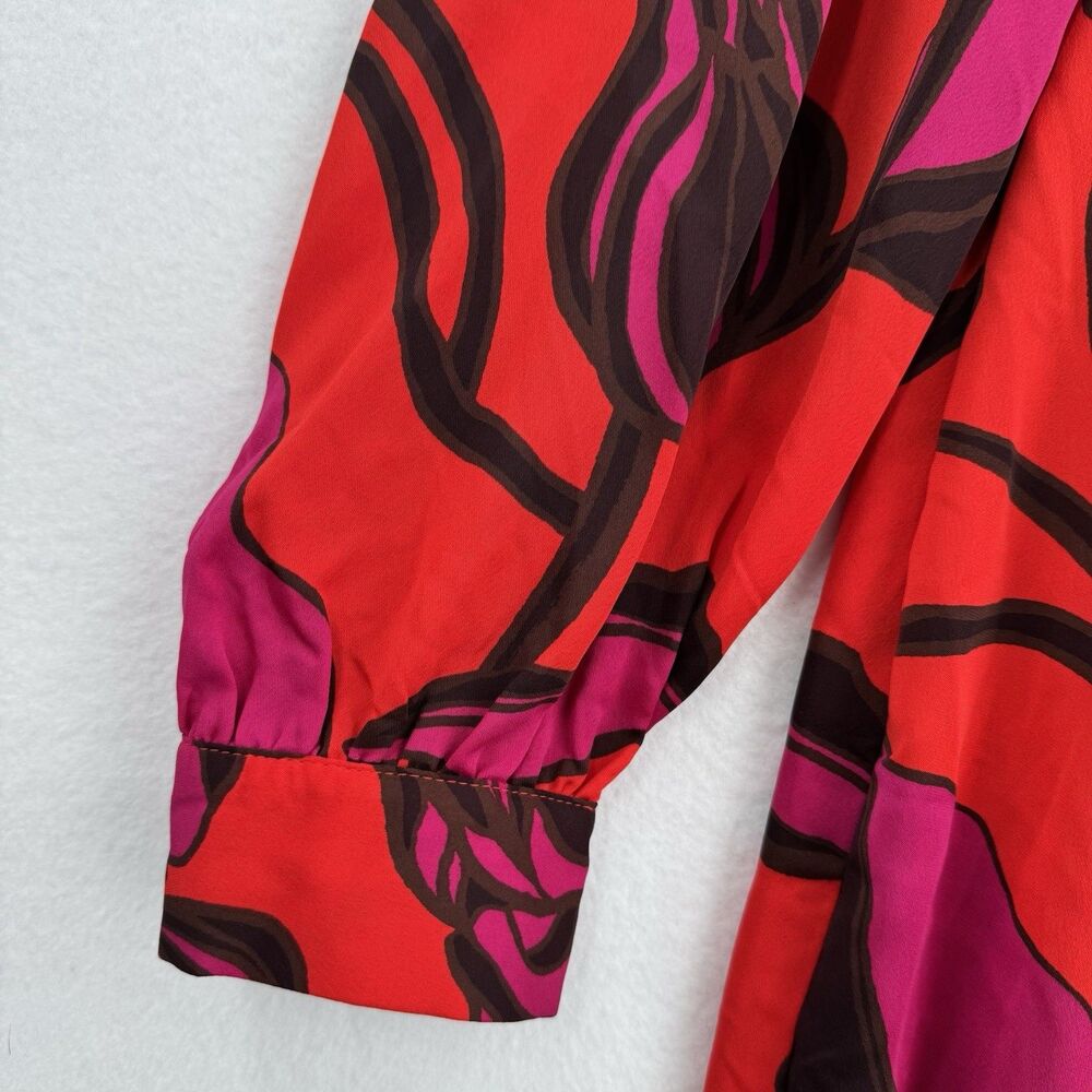 Who What Wear Floral Dress Womens Medium Red Pink Mock Neck Puff Sleeve Pockets - Picture 6 of 9